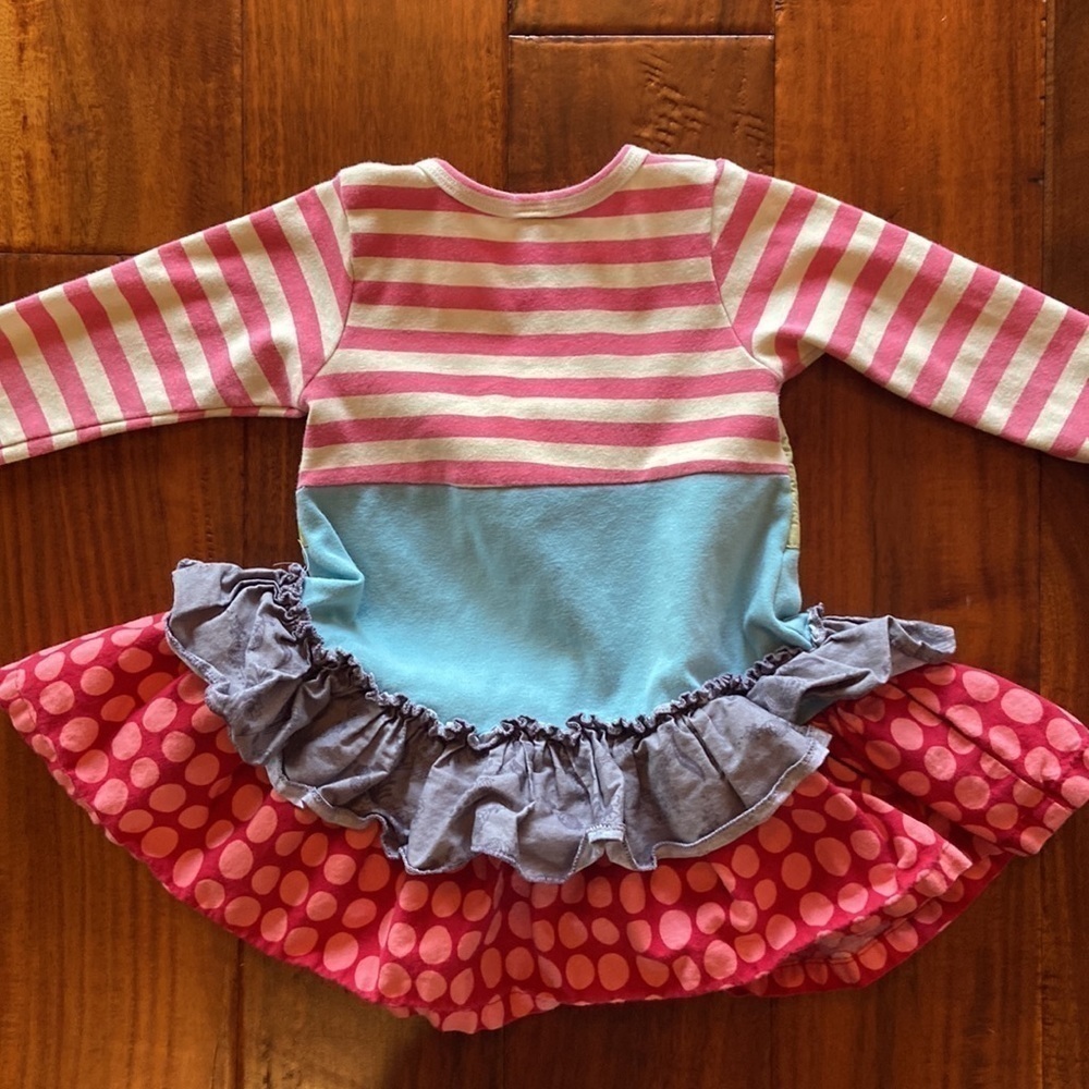Girls Giggle Moon Ruffles Stripes Dots Pink and Blue Dress in Size 2T [GREAT] - Picture 2 of 7